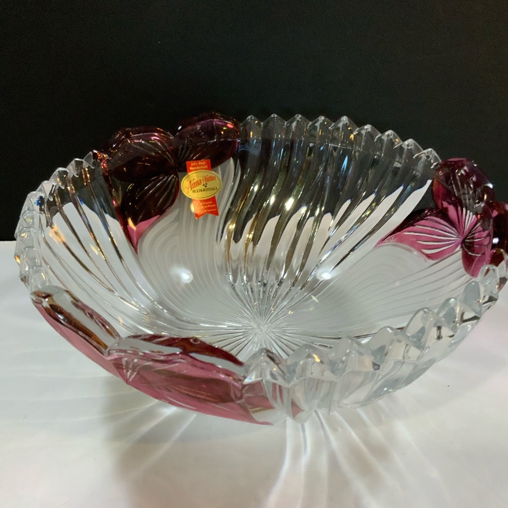 Anna Hutte Bowl Serving Lead Crystal Saw Tooth W Germany Bleikristall 8 1/2" #49